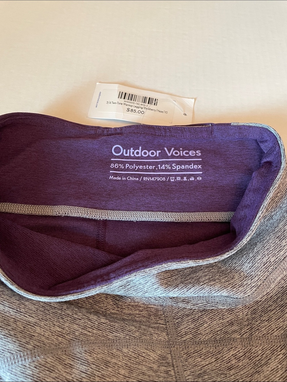 Youth Outdoor Voices ' Two-Tone Purple and Gray Performance Leggings - Picture 3 of 8